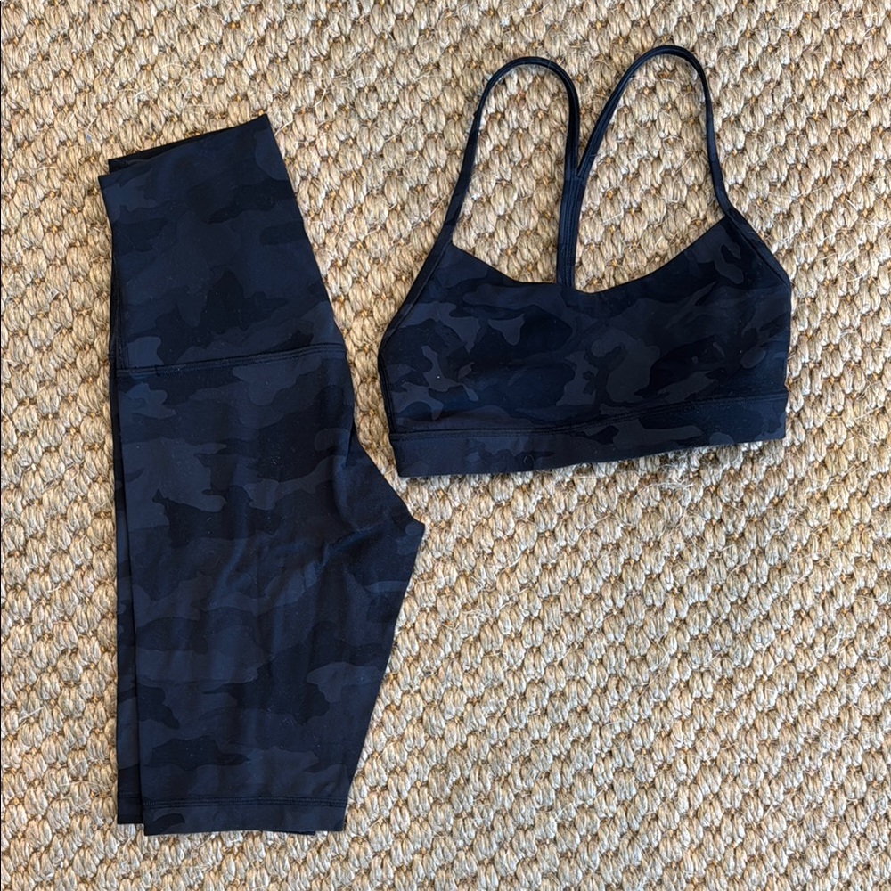 Lululemon camo biker short and matching bra size 4